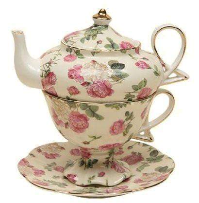 Rose Bouquet Chintz Porcelain Tea for One Set-Roses And Teacups