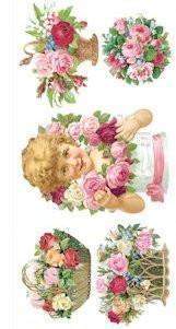 Rose Wreath Girl Victorian Floral 2 Sheets of Stickers