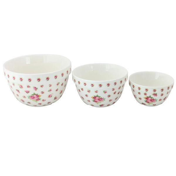 Rosebud Porcelain Mixing Bowls Set of 3-Roses And Teacups