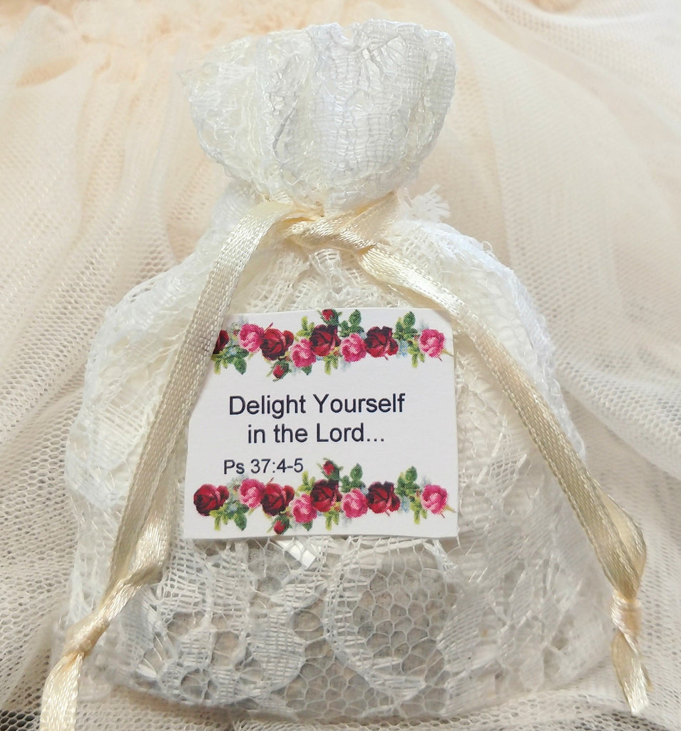Scripture Tea Bags in Lace Sachet with Printed Bible Verses - Pumpkin Spice