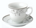 Scrolling Silver Viola Porcelain Tea Cups and Saucers Bulk Wholesale Priced - Set of 4