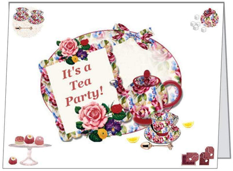 Set of 10 Tea Party Invitations and Envelopes