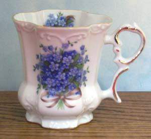 Set of 2 Blue Forget Me Nots Victorian Tankards Floral Mugs
