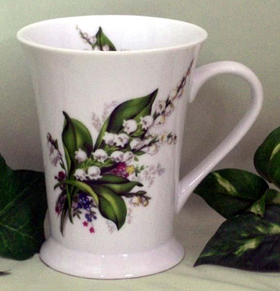 Set of 2 Floral Latte Mugs - Lily of the Valley