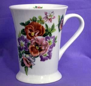 Set of 2 Floral Latte Mugs - Pansy Spray-Roses And Teacups