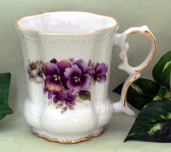 Set of 2 Pansy Victorian Tankards Floral Mugs