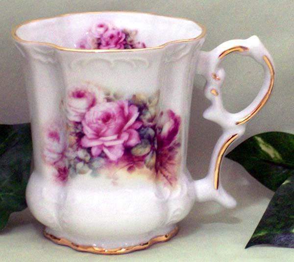 Set of 2 Pink Rose Spray Victorian Tankards Floral Mugs