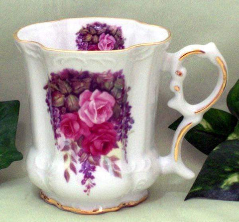 Set of 2 Roses and Wisteria Victorian Tankards Floral Mugs