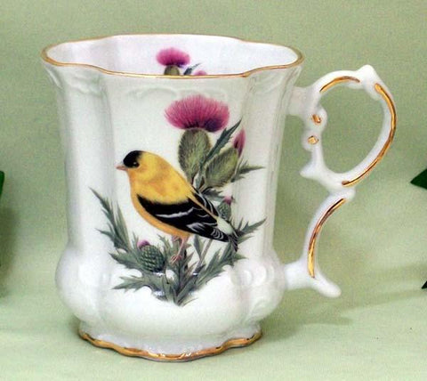 Set of 2 Victorian Tankards Floral Mugs - Gold Finch