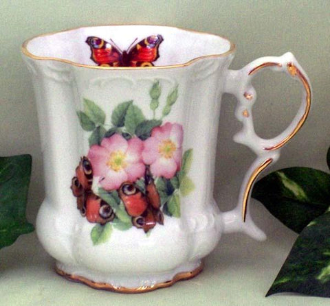 Set of 2 Victorian Tankards Floral Mugs - Pink Butterfly