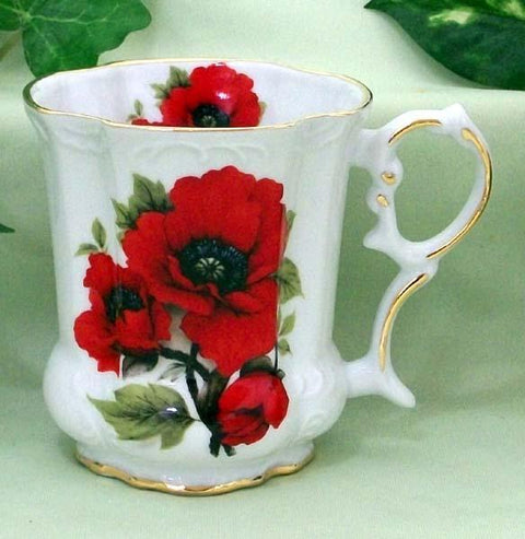 Set of 2 Victorian Tankards Floral Mugs - Red Poppy