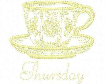 Set of 7 Embroidered Teacup Days of the Week Tea Towels-Roses And Teacups