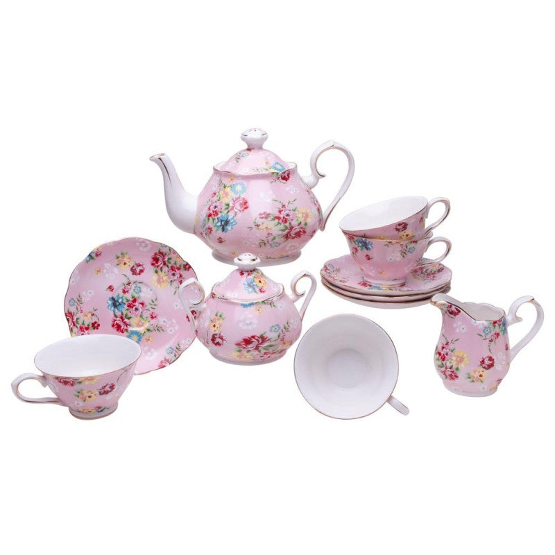 Shabby Rose Pink 11 Piece Porcelain Tea Set