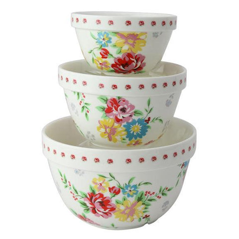 Shabby Rose Porcelain Mixing Bowls Set of 3-Roses And Teacups