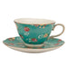 Shabby Rose Turquoise Green Porcelain Tea Cups and Saucers Set of 4-Roses And Teacups