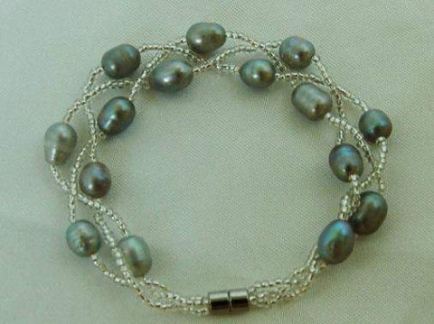 Silver Freshwater Pearls Bracelet with Magnetic Closure BF073