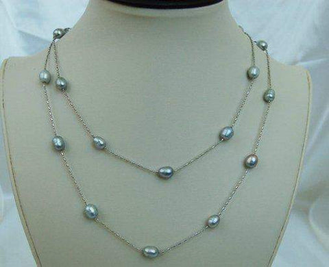 Silver Pearl Station Necklace S031-Roses And Teacups