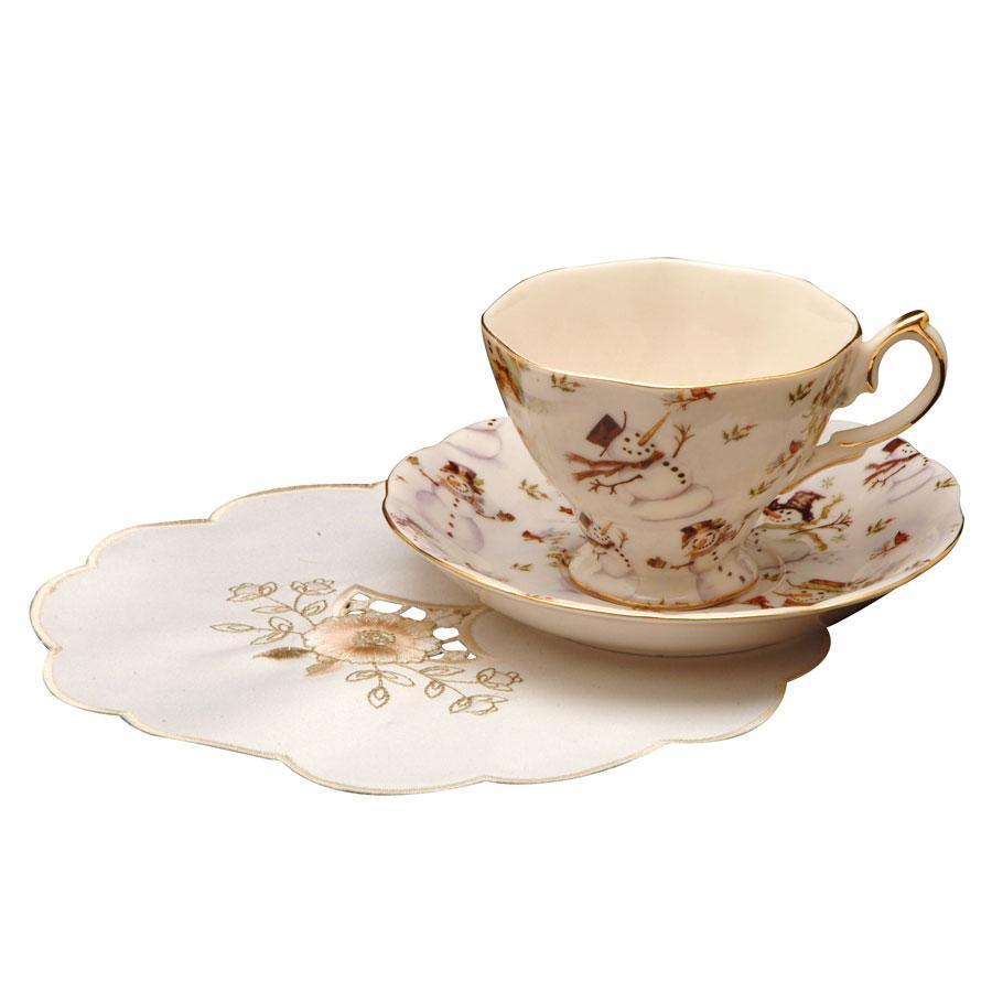 Snowman Chintz Tea Cups (Teacups) and Saucers Set of 4