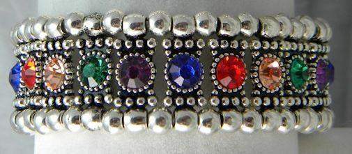Sparkling Jewel Tones Crystal and Silver Bead Stretch Bracelet - Just 1 Available!