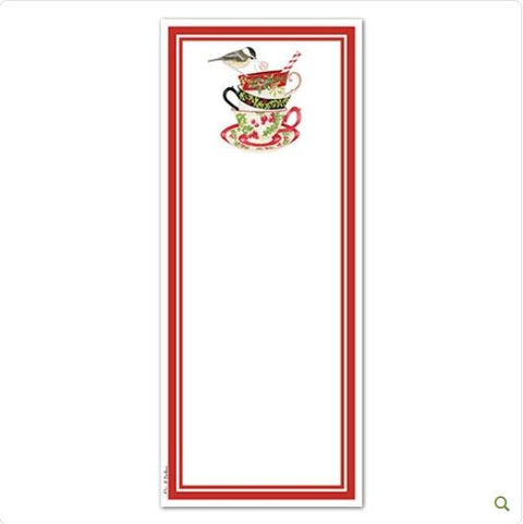 Stacked Christmas Tea Cups Magnetic Shopping List Notepad
