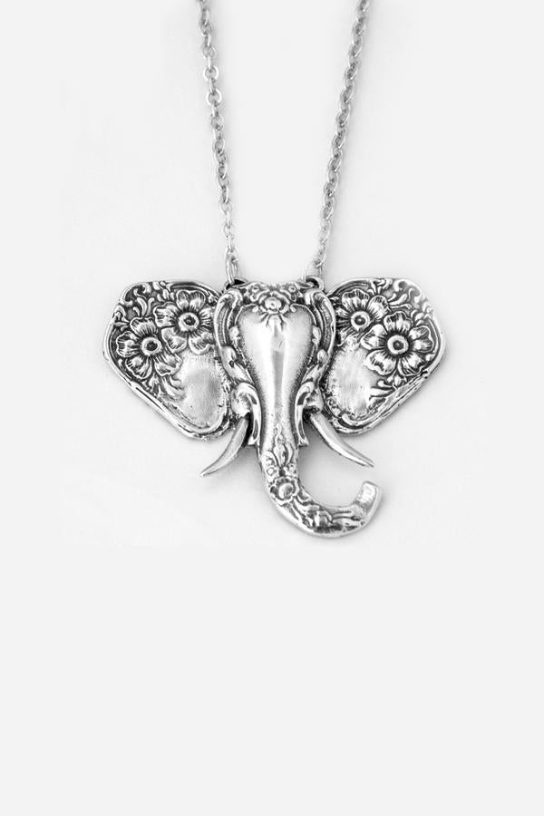 Sterling Silver Spoon Jewelry Elephant Pendant Necklace