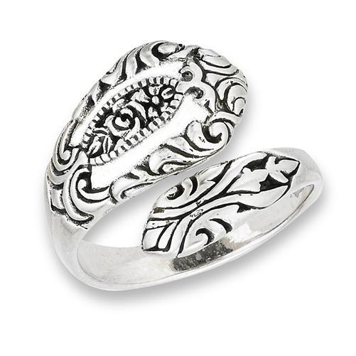 Sterling Silver Spoon Ring with Rose Motif