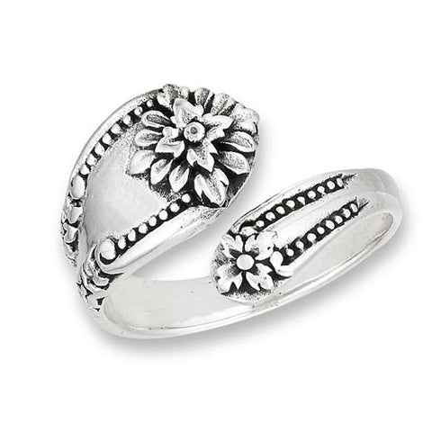Sterling Silver Victorian Flower Spoon Ring