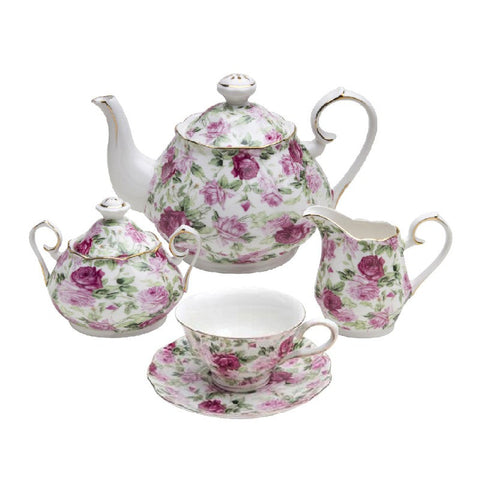 Summer Rose Chintz 11 Piece Porcelain Tea Set