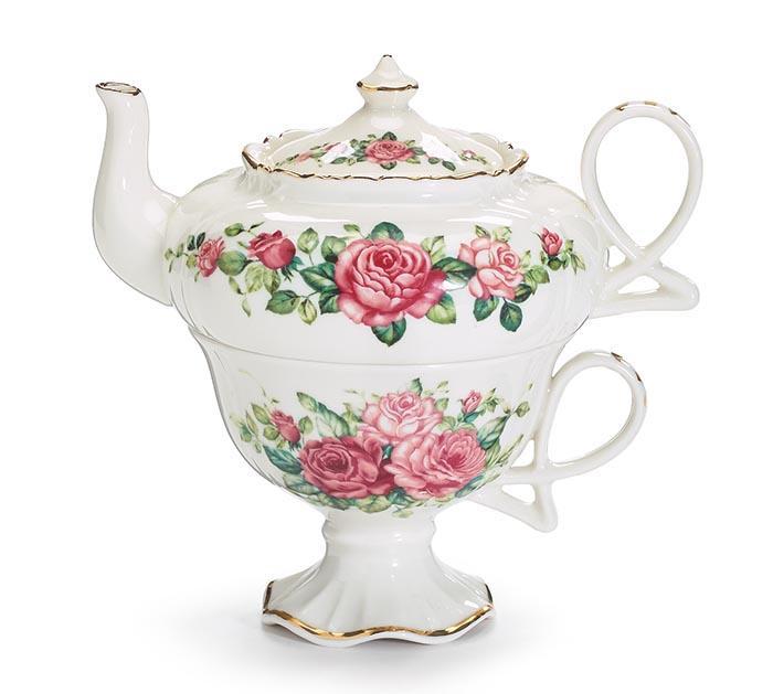 Summertime Red and Pink Roses Porcelain Tea For One - Only 1 Left!