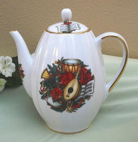 Tall Ribbed 6 Cup Teapot Musical Christmas