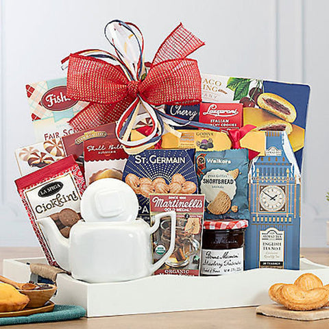 Tea Time Gourmet Breakfast Tray Gift Basket-Roses And Teacups