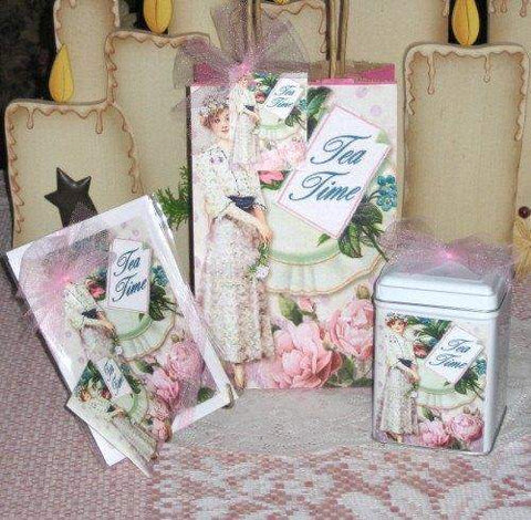 Tea Time Tea Tin Gift Bag Set-Roses And Teacups