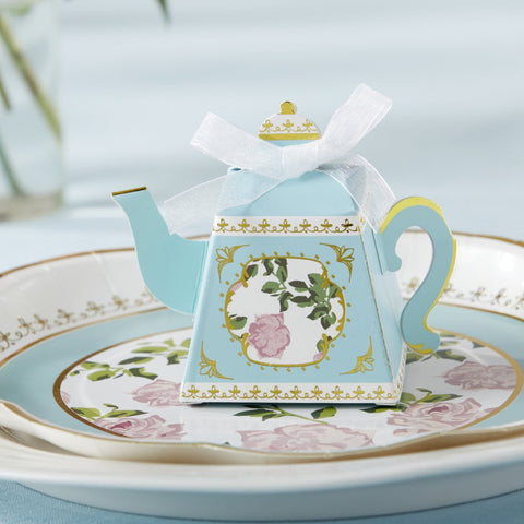 Tea Time Whimsy Blue Teapot Favor Box Set of 24