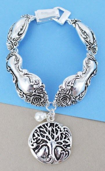 Tree of Life Silver Spoon Bracelet-Roses And Teacups