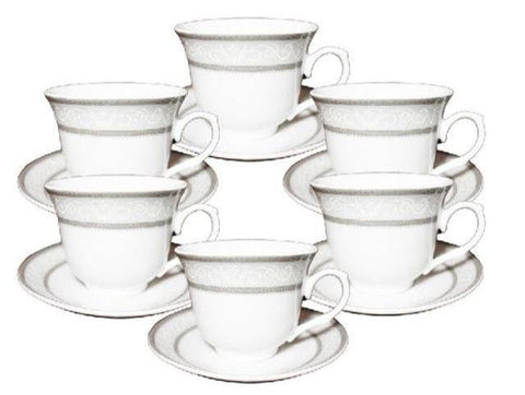 Twilight Silver Porcelain Tea Cups and Saucers - Wholesale Priced Teacups - Case of 36