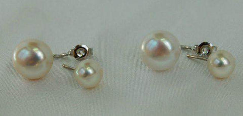 Twin Pearls White Freshwater Pearl Earrings ES0050-Roses And Teacups