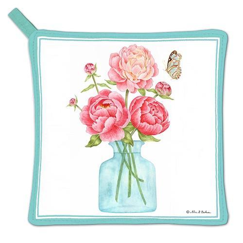 Vase of Peonies with Butterfly Potholder