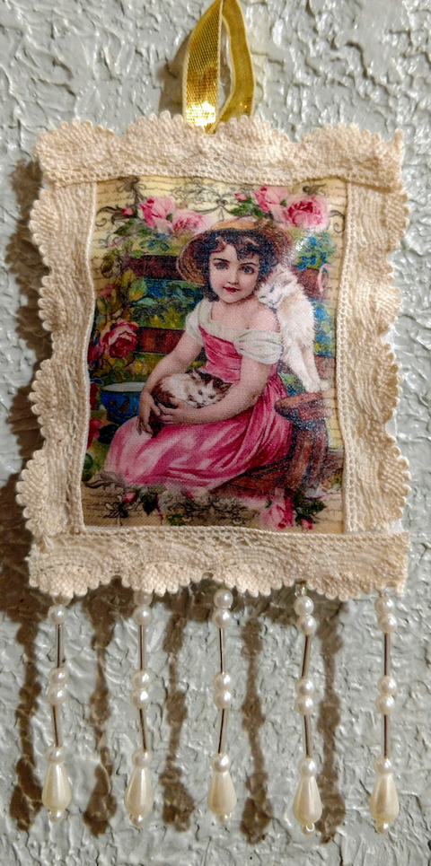 Vintage Girl with Kitties Scented Sachet Ornament
