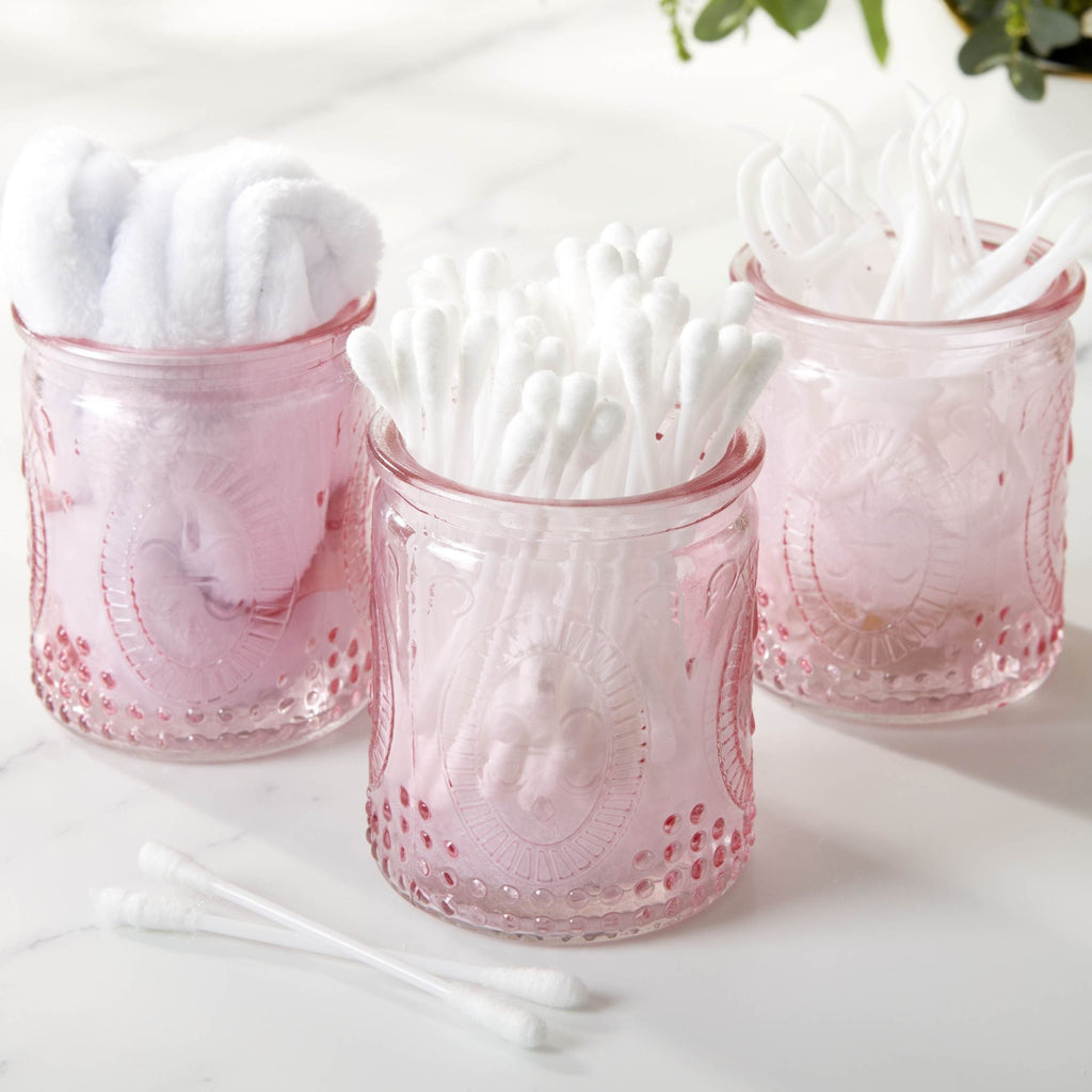 Vintage Pink Glass Tea Light Holders Wedding Tea Party Favors Set of 4