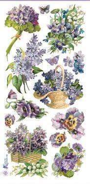 Violets and Purple Flowers Victorian 2 Sheets of Stickers
