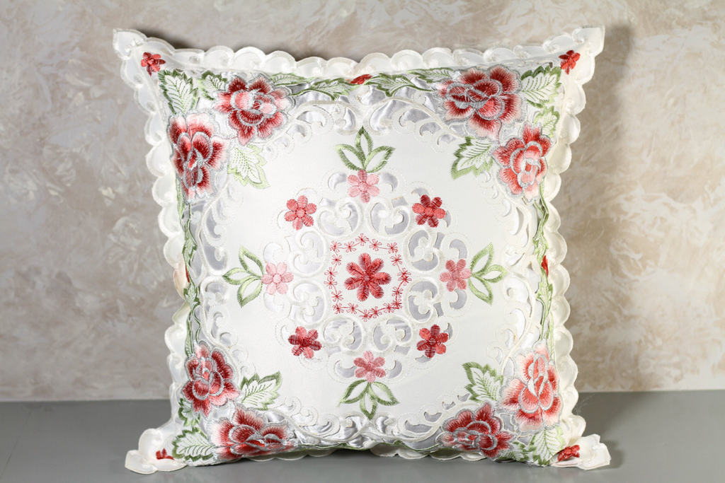 Vivian Rose Embroidered Lace Cut Out Pillow Cover