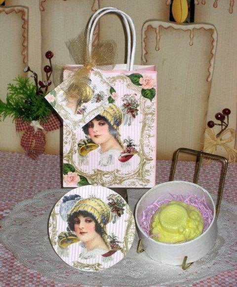 Yellow Bonnet Hat Box Gift Soap in Gift Bag