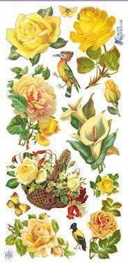 Yellow Rose Victorian Floral 2 Sheets of Stickers-Roses And Teacups