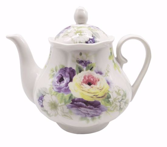 Yellow and Purple Roses Teapot Wholesale Bulk Porcelain Discount Priced