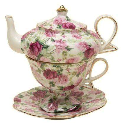 Summer Rose Chintz Porcelain Tea for One Set-Roses And Teacups