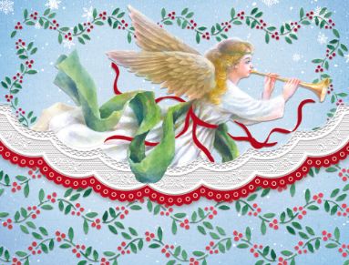 Angel with Trumpet Note Card Portfolio Carol Wilson Fine Arts Holiday Christmas Stationery-Roses And Teacups
