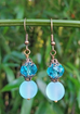 Aqua Blue Sea Glass and Crystal Earrings-Roses And Teacups