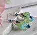 Aqua and Lime Sterling Silver Bellflower Bloom Earrings-Roses And Teacups