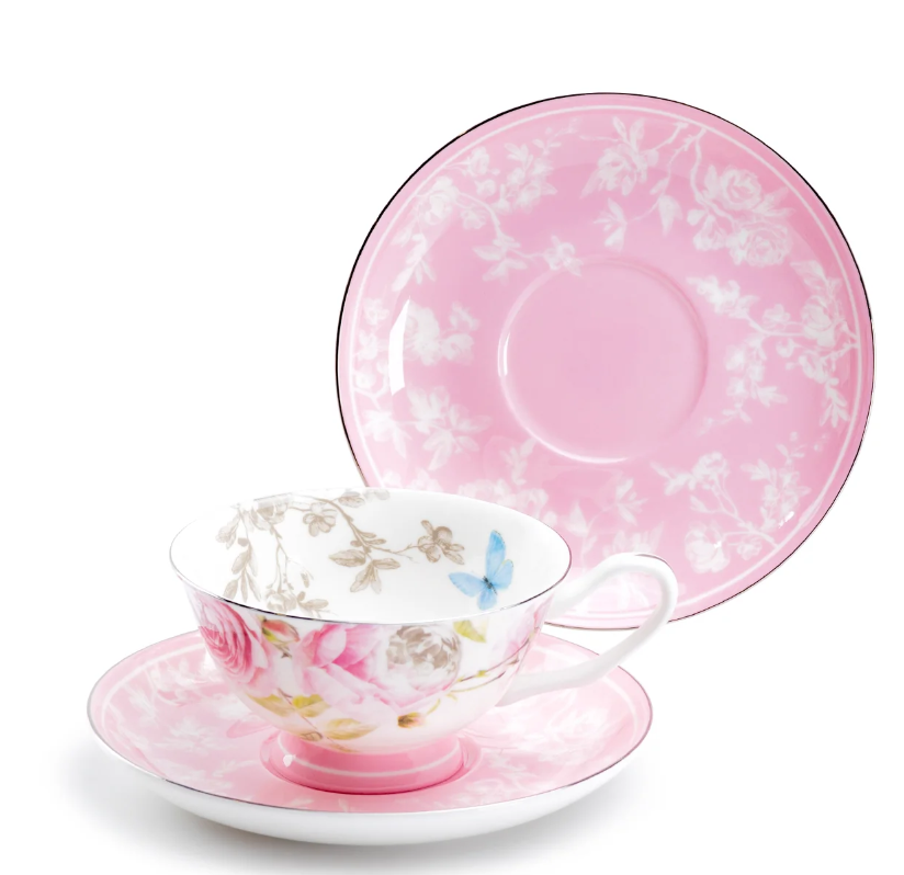 Beau Rose Fine Bone China Teacup Tea Cup & Saucer Set of 4-Roses And Teacups