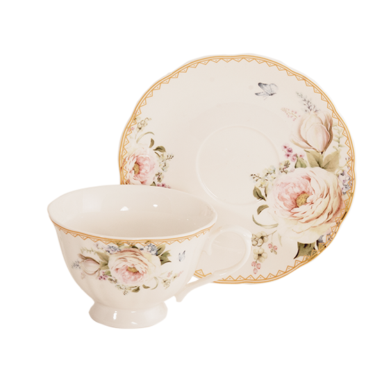 Blush Pink Rose Bouquet Wholesale Priced Porcelain Teacups and Saucers Case of 24 Tea Cups and 24 Saucers-Roses And Teacups